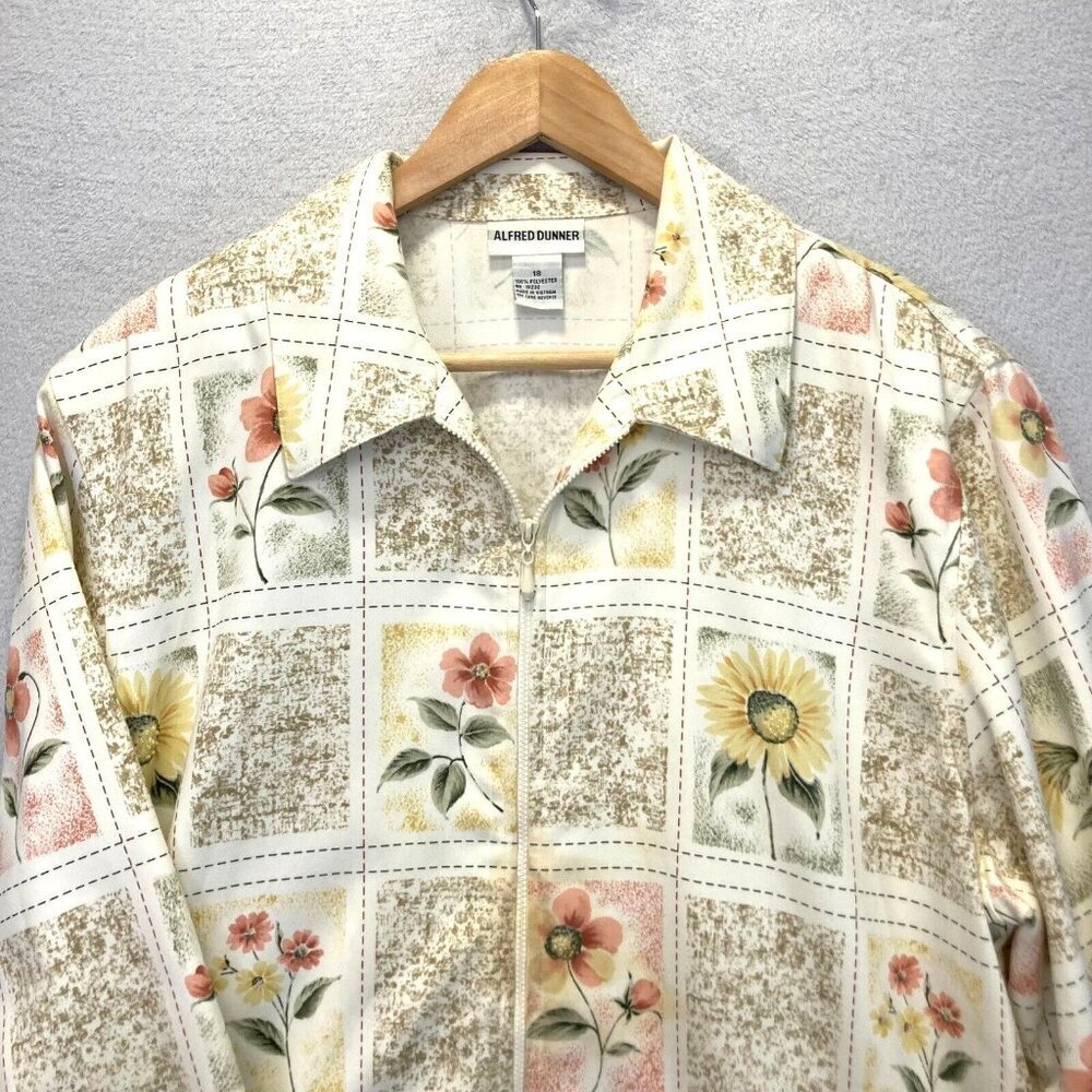 Alfred Dunner Floral Garden Grid Jacket Size 18 Full‎ Zip Up Beaded Colorful - Picture 7 of 16
